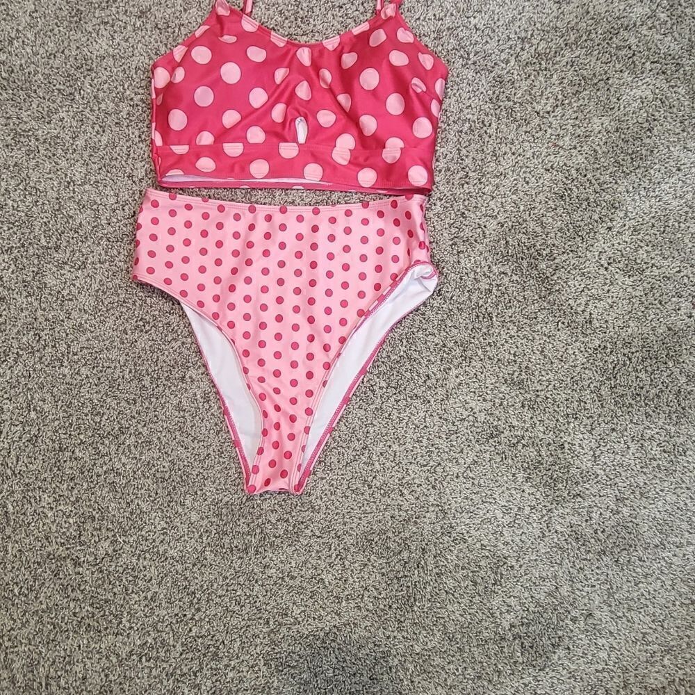 Plus Size Shein Two Piece Pink Polka Dot Swimsuit